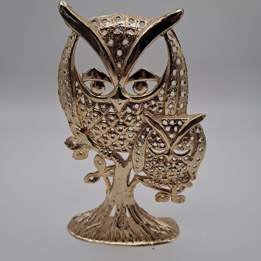 Vintage Owl Earrings Holder 1970s Torino Gold Tone